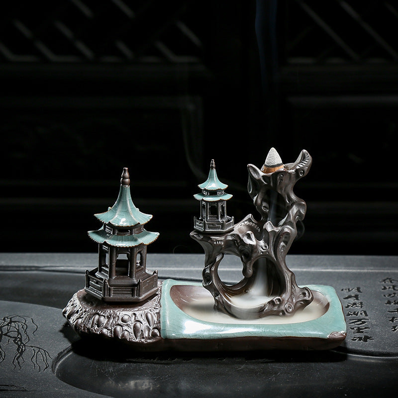 Ge Kiln Backflow Incense Burner Zen Ceramic Creative Tea Table Decoration Indoor Pan Incense Burner Incense Stick Incense Seat Sandalwood Incense Burner sariiholidaycouture