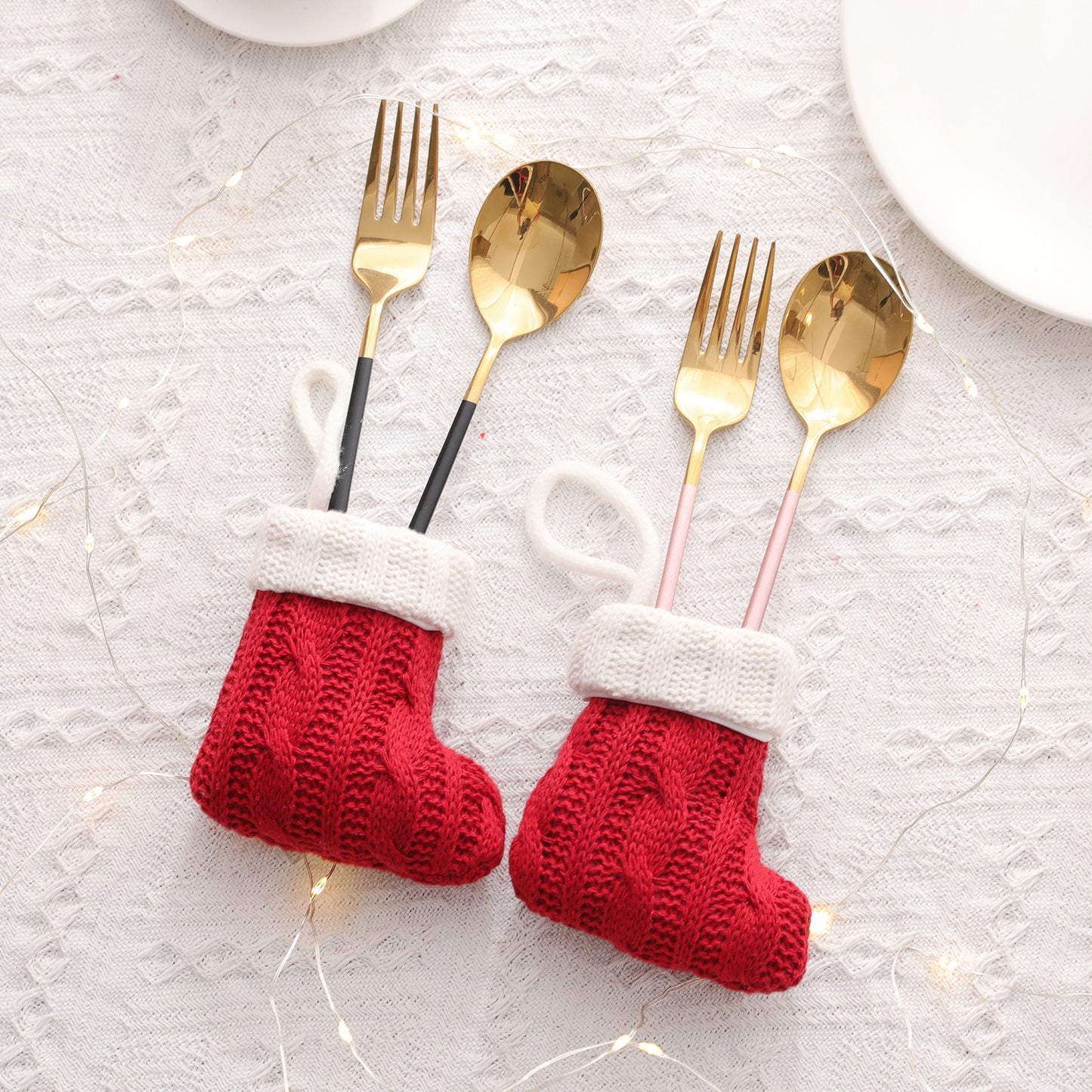 Christmas Decoration Mini Knitted Socks Christmas Tableware Set Knife and Fork Set Socks Home Decoration Products eprolo