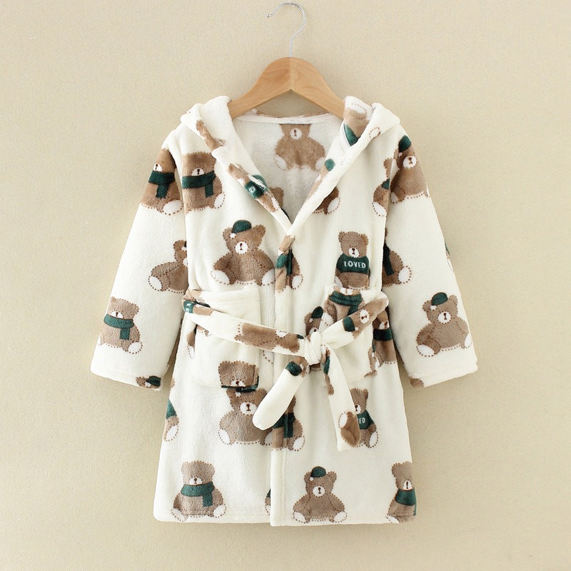 New Children's Clothing Home Clothes Male And Female Baby Bathrobe Cartoon Flannel Hooded Children's Nightgown eprolo