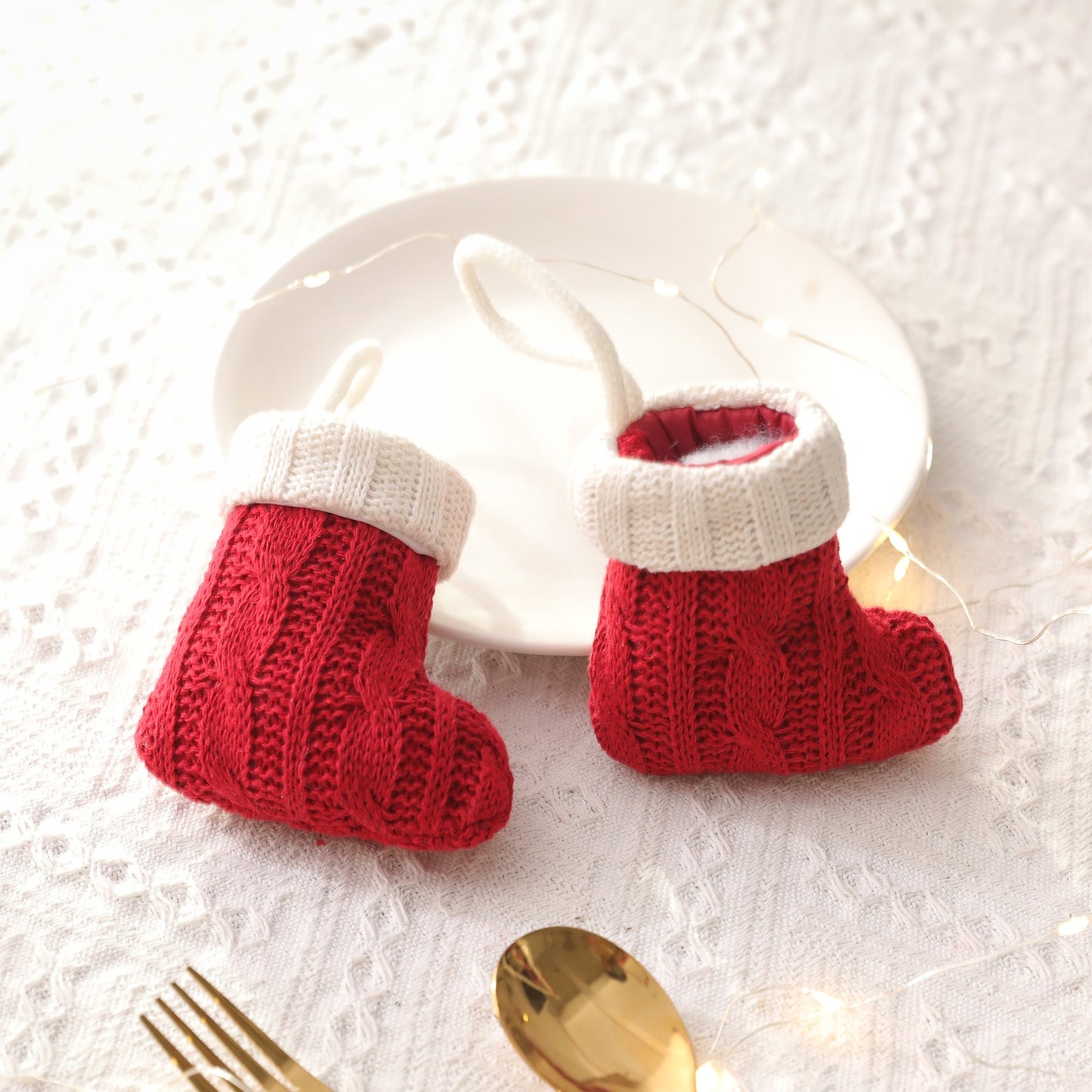 Christmas Decoration Mini Knitted Socks Christmas Tableware Set Knife and Fork Set Socks Home Decoration Products eprolo