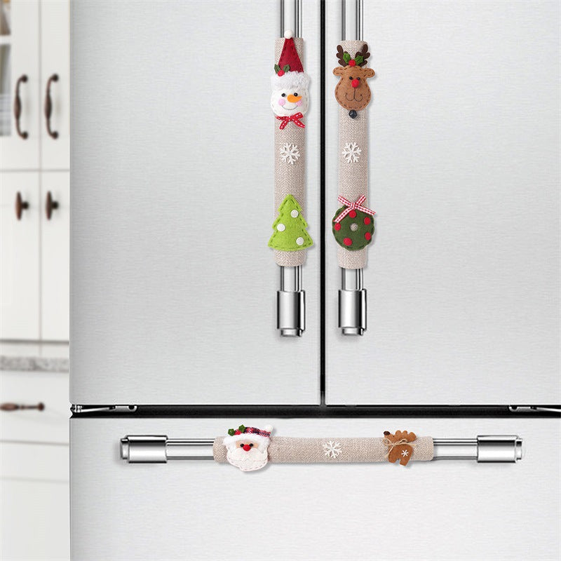 Christmas Home Decoration Products Santa Claus Snowman Elk Linen Refrigerator Handle Sticker Microwave Oven Handle Cover eprolo