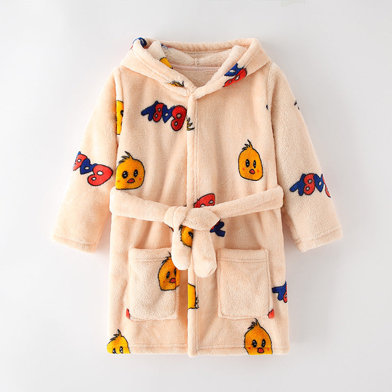 New Children's Clothing Home Clothes Male And Female Baby Bathrobe Cartoon Flannel Hooded Children's Nightgown eprolo