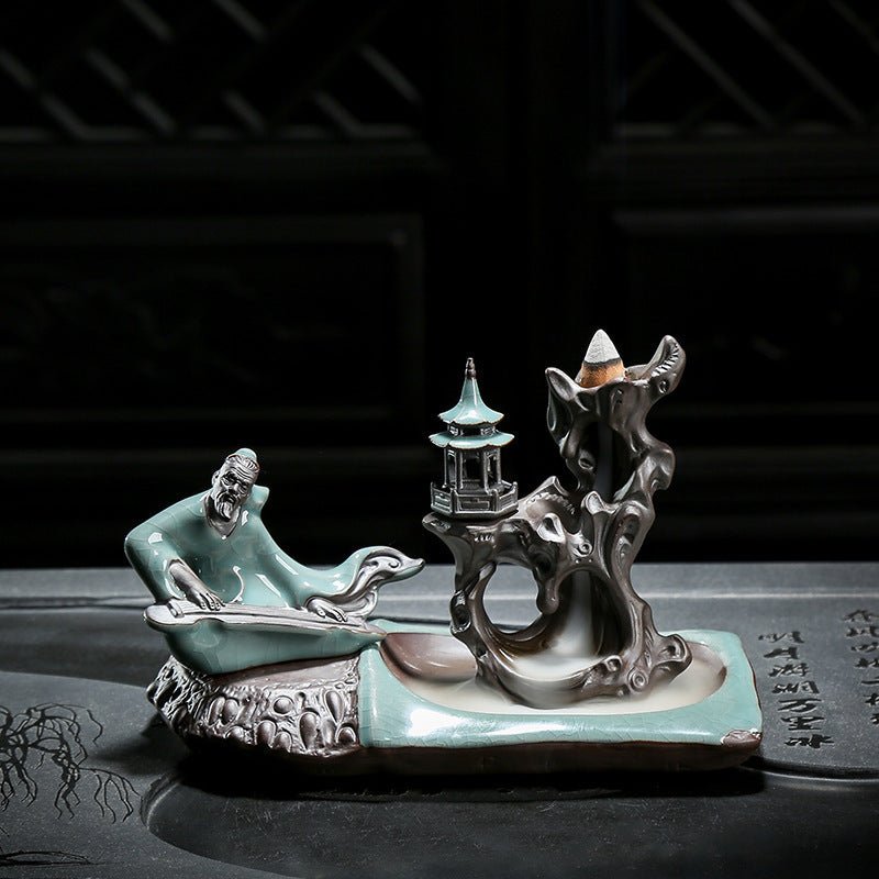 Ge Kiln Backflow Incense Burner Zen Ceramic Creative Tea Table Decoration Indoor Pan Incense Burner Incense Stick Incense Seat Sandalwood Incense Burner sariiholidaycouture