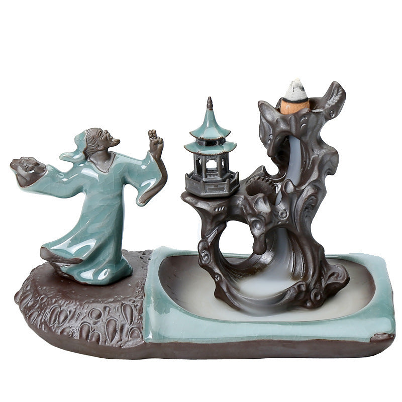 Ge Kiln Backflow Incense Burner Zen Ceramic Creative Tea Table Decoration Indoor Pan Incense Burner Incense Stick Incense Seat Sandalwood Incense Burner sariiholidaycouture