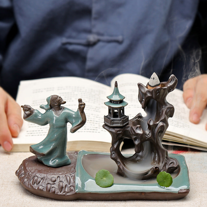 Ge Kiln Backflow Incense Burner Zen Ceramic Creative Tea Table Decoration Indoor Pan Incense Burner Incense Stick Incense Seat Sandalwood Incense Burner sariiholidaycouture