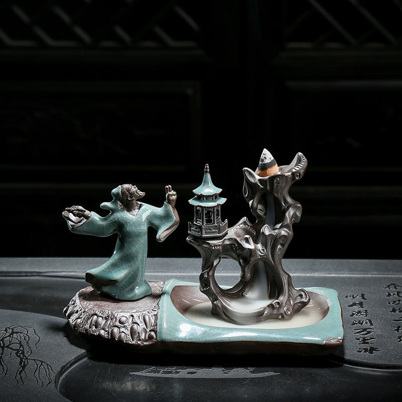 Ge Kiln Backflow Incense Burner Zen Ceramic Creative Tea Table Decoration Indoor Pan Incense Burner Incense Stick Incense Seat Sandalwood Incense Burner sariiholidaycouture