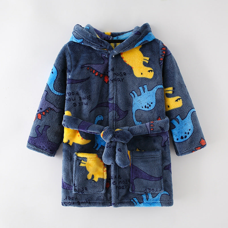 New Children's Clothing Home Clothes Male And Female Baby Bathrobe Cartoon Flannel Hooded Children's Nightgown eprolo