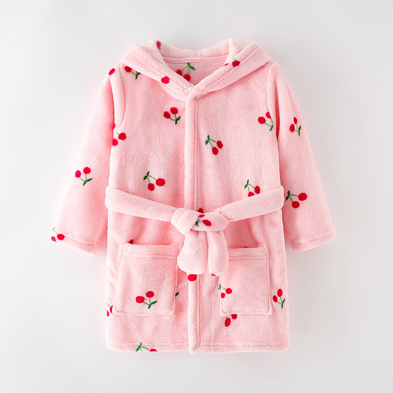 New Children's Clothing Home Clothes Male And Female Baby Bathrobe Cartoon Flannel Hooded Children's Nightgown eprolo
