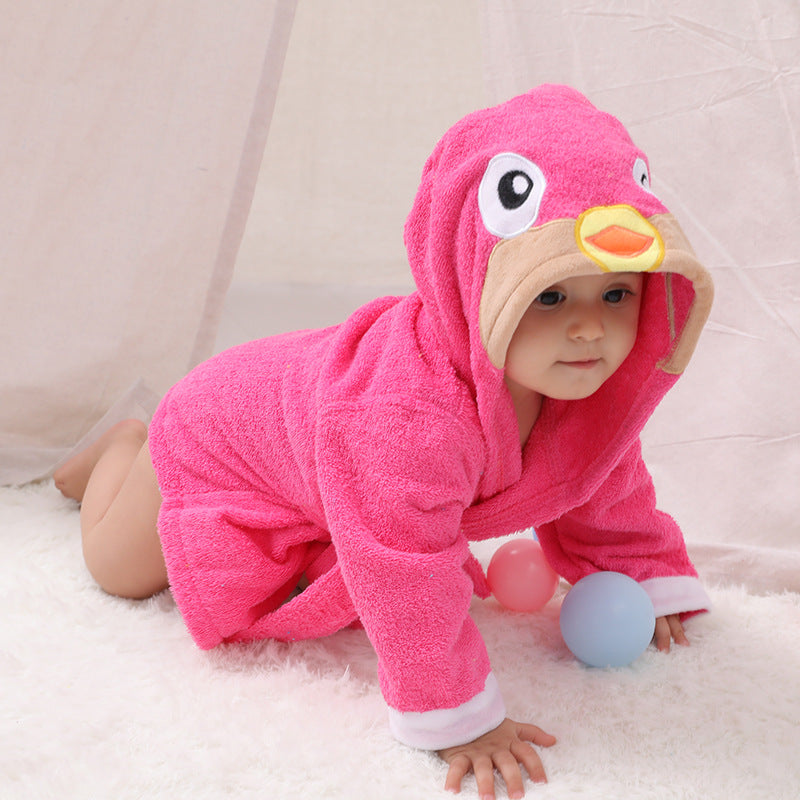 Children's Cardigan Hooded Animal Bathrobe Baby Home Clothes Cotton Towel Material Baby Absorbent Bath Towel eprolo