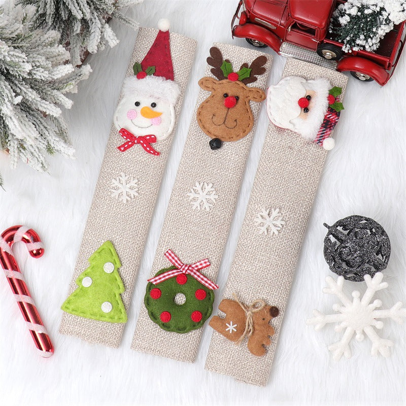 Christmas Home Decoration Products Santa Claus Snowman Elk Linen Refrigerator Handle Sticker Microwave Oven Handle Cover eprolo