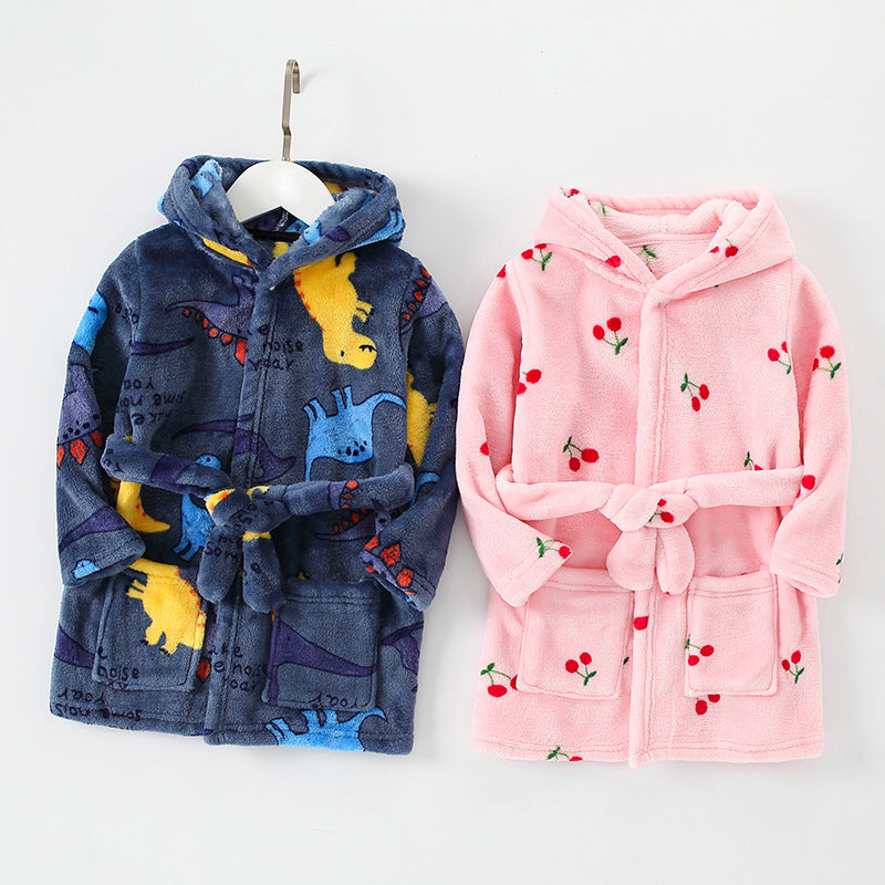 New Children's Clothing Home Clothes Male And Female Baby Bathrobe Cartoon Flannel Hooded Children's Nightgown eprolo