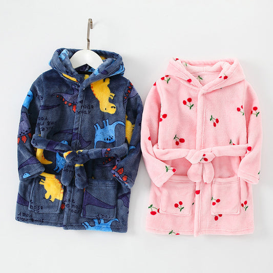 New Children's Clothing Home Clothes Male And Female Baby Bathrobe Cartoon Flannel Hooded Children's Nightgown eprolo