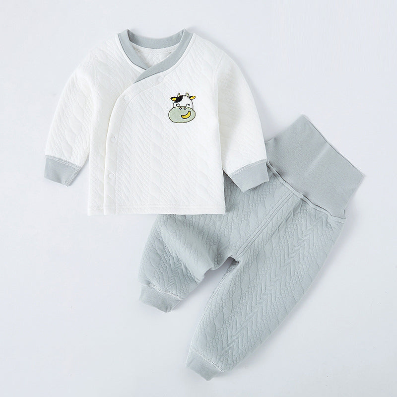 Baby warm suit spring and autumn cotton high waist belly protection underwear thickening boys autumn clothes long pants boys baby home clothes eprolo
