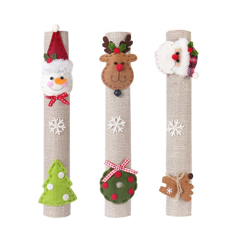 Christmas Home Decoration Products Santa Claus Snowman Elk Linen Refrigerator Handle Sticker Microwave Oven Handle Cover eprolo