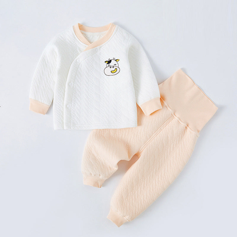 Baby warm suit spring and autumn cotton high waist belly protection underwear thickening boys autumn clothes long pants boys baby home clothes eprolo