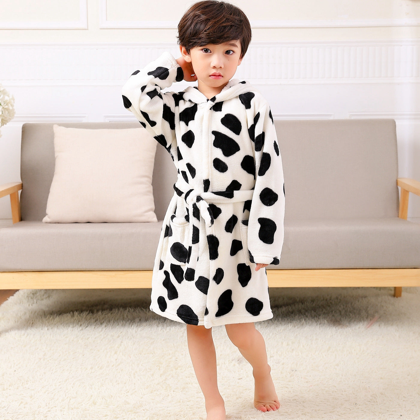 New Children's Clothing Home Clothes Male And Female Baby Bathrobe Cartoon Flannel Hooded Children's Nightgown eprolo