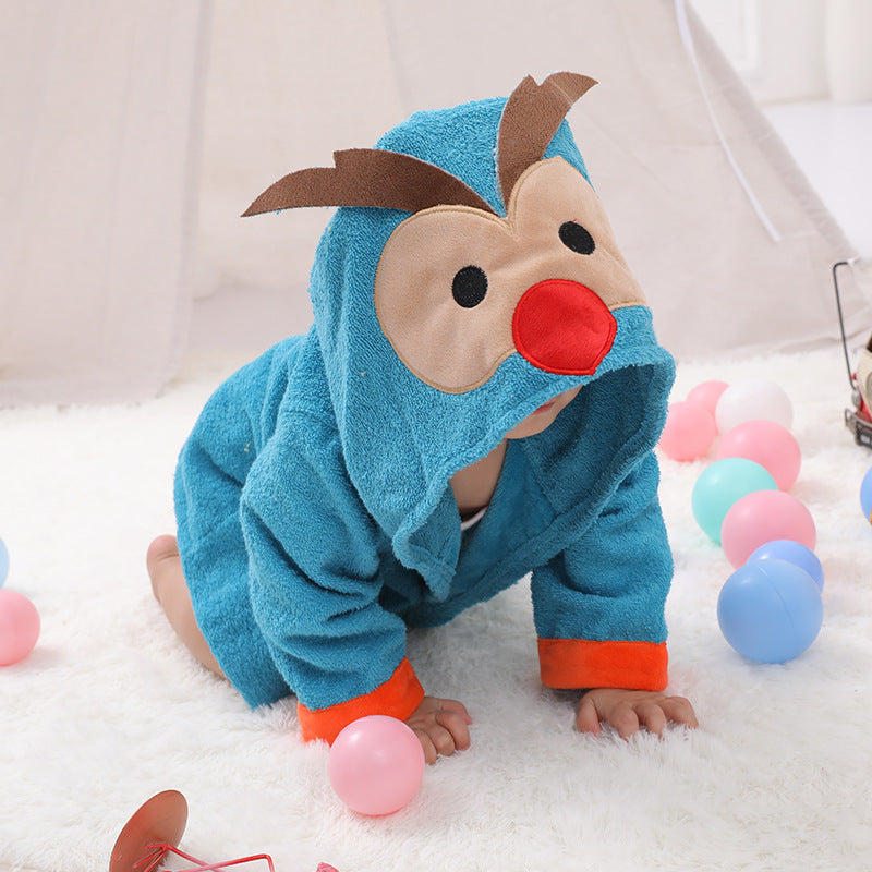 Children's Cardigan Hooded Animal Bathrobe Baby Home Clothes Cotton Towel Material Baby Absorbent Bath Towel eprolo