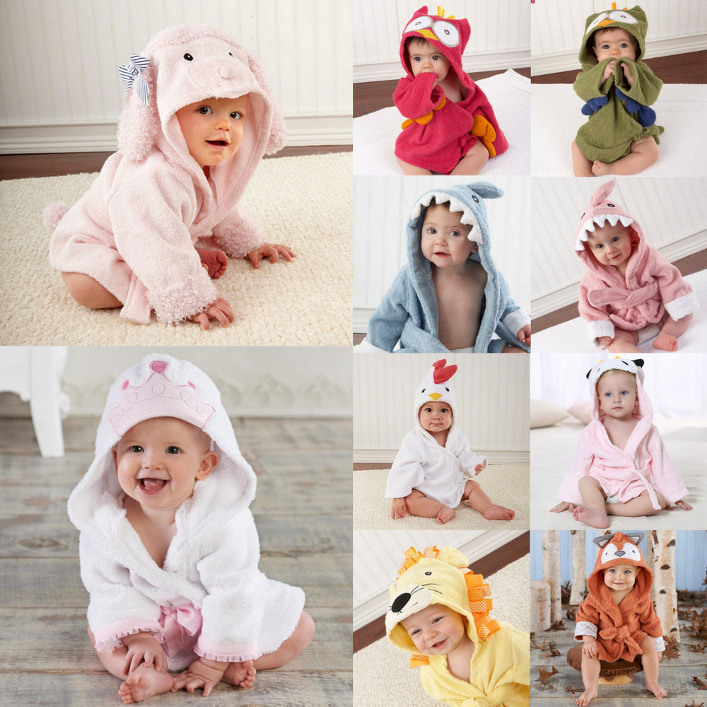 Children's Cardigan Hooded Animal Bathrobe Baby Home Clothes Cotton Towel Material Baby Absorbent Bath Towel eprolo