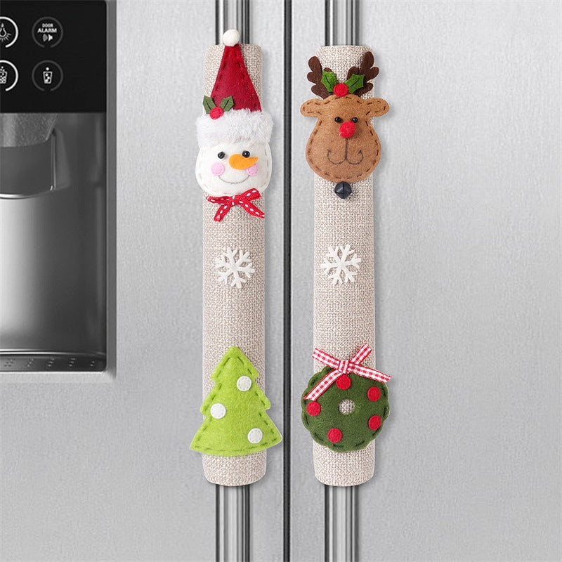 Christmas Home Decoration Products Santa Claus Snowman Elk Linen Refrigerator Handle Sticker Microwave Oven Handle Cover eprolo