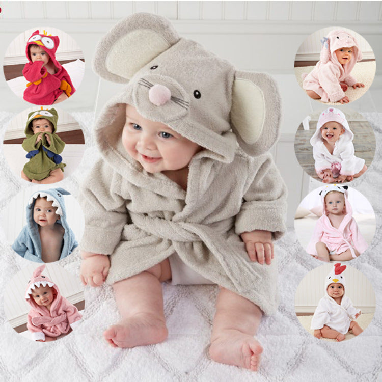 Children's Cardigan Hooded Animal Bathrobe Baby Home Clothes Cotton Towel Material Baby Absorbent Bath Towel eprolo