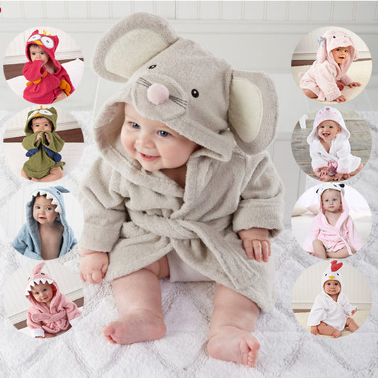 Children's Cardigan Hooded Animal Bathrobe Baby Home Clothes Cotton Towel Material Baby Absorbent Bath Towel eprolo