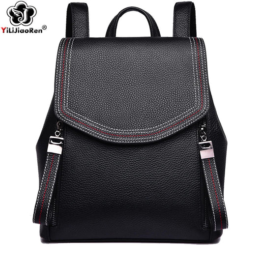 Fashion Thread Women Backpack Designer Genuine Leather Backpack Female Large Capacity Bookbag Simple Back Pack Mochila Feminina sariiholidaycouture