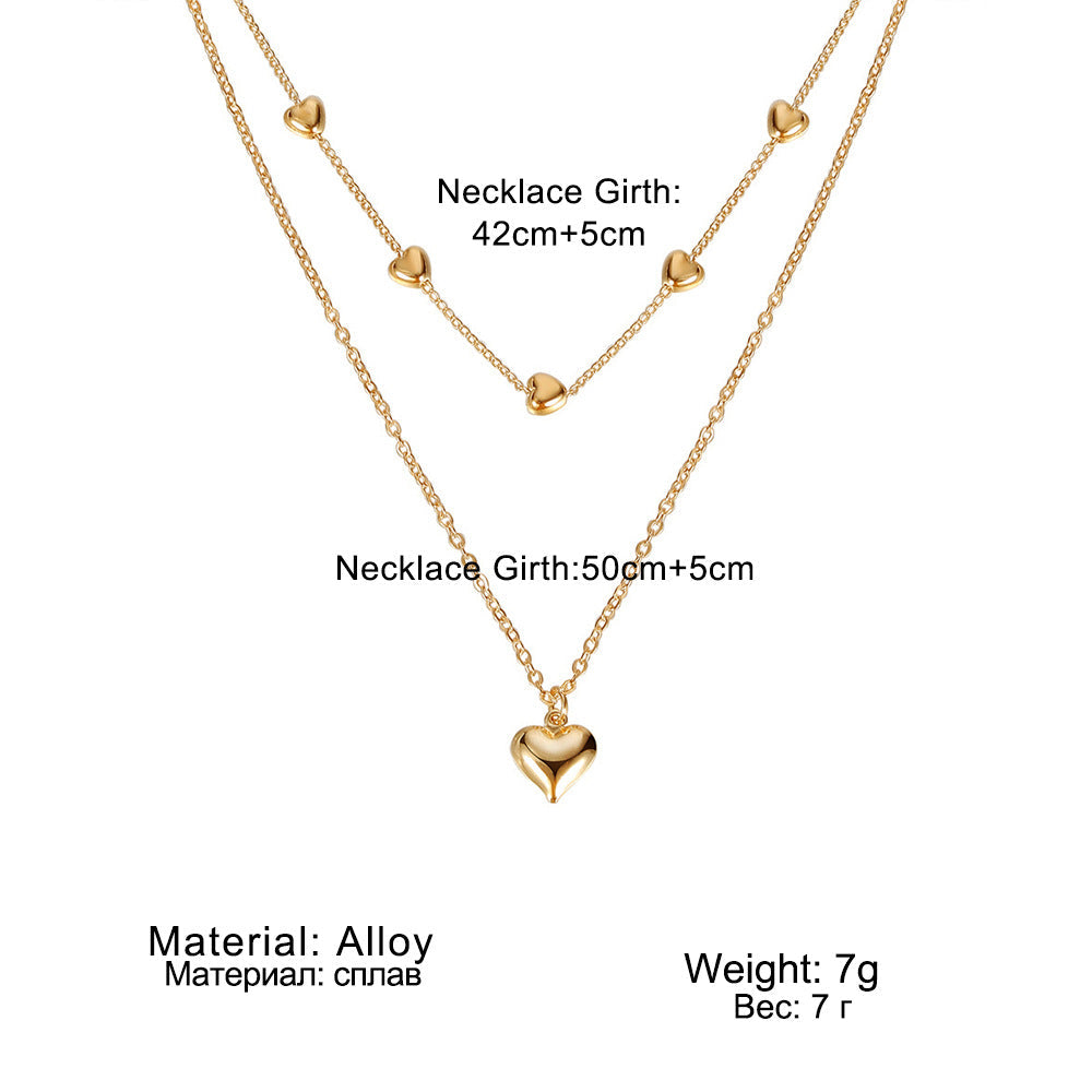 Double-layer Heart Pendant Fine Chain Necklace For Women Multilayer Gold Color Metal Necklaces Fashion Jewelry Accessories sariiholidaycouture