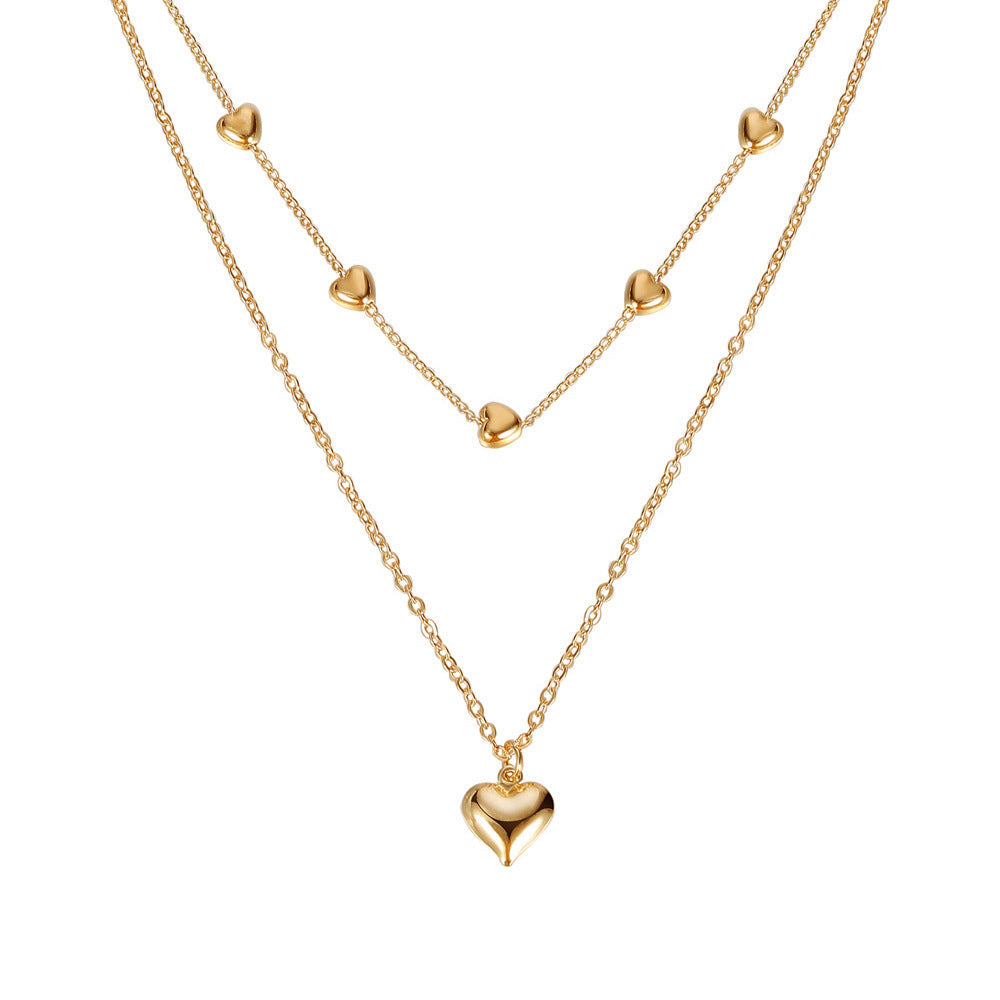 Double-layer Heart Pendant Fine Chain Necklace For Women Multilayer Gold Color Metal Necklaces Fashion Jewelry Accessories sariiholidaycouture