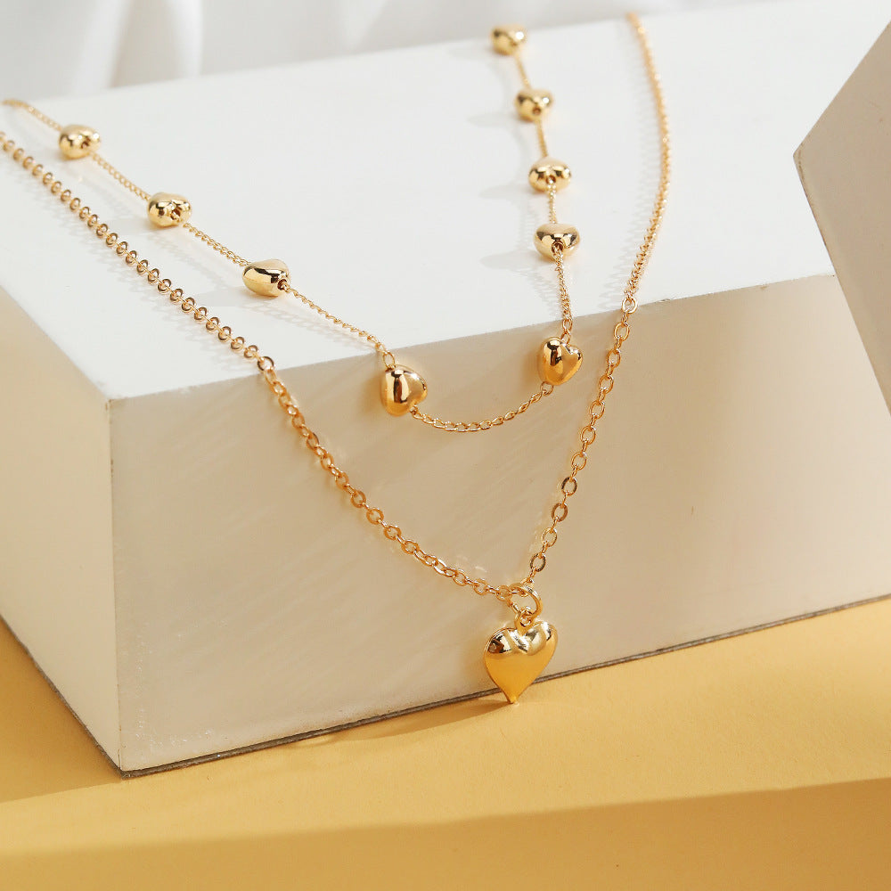 Double-layer Heart Pendant Fine Chain Necklace For Women Multilayer Gold Color Metal Necklaces Fashion Jewelry Accessories sariiholidaycouture